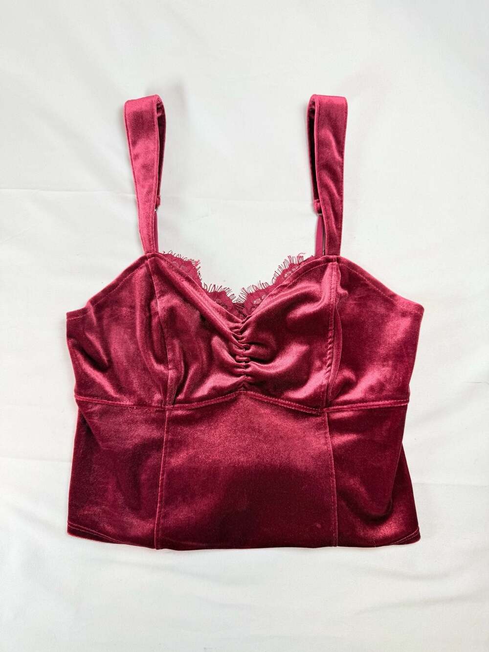 Romantic Coquette Abercrombie & Fitch Red Velvet Lace Bustier Crop Top Size S